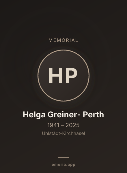 Memorial portrait of Helga Greiner- Perth