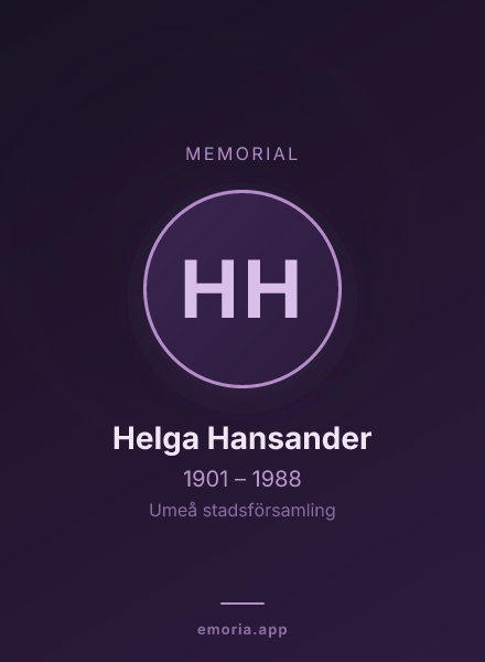 Memorial portrait of Helga Hansander