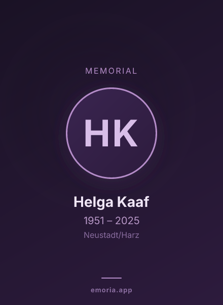Memorial portrait of Helga Kaaf