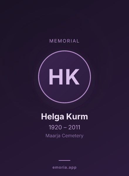 Memorial portrait of Helga Kurm