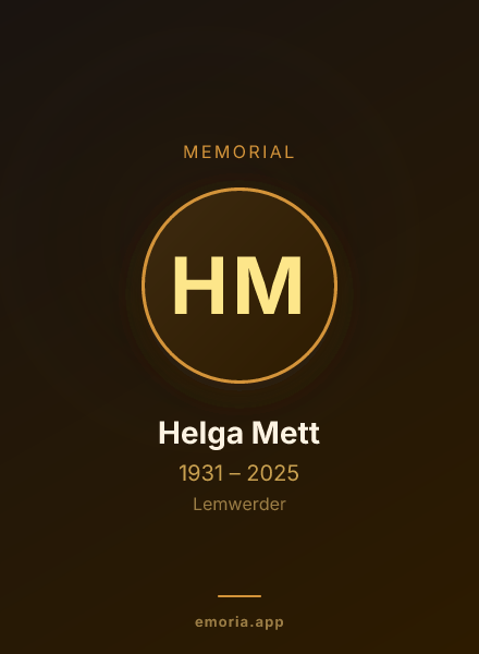 Memorial portrait of Helga Mett