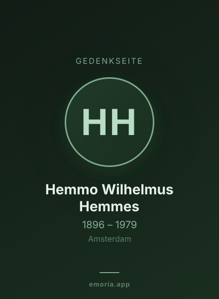 Gedenkportrait von Hemmo Wilhelmus Hemmes