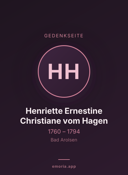 Gedenkportrait von Henriette Ernestine Christiane vom Hagen