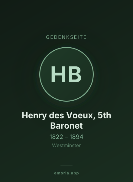 Gedenkportrait von Henry des Voeux, 5th Baronet