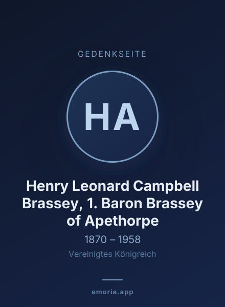 Gedenkportrait von Henry Leonard Campbell Brassey, 1. Baron Brassey of Apethorpe