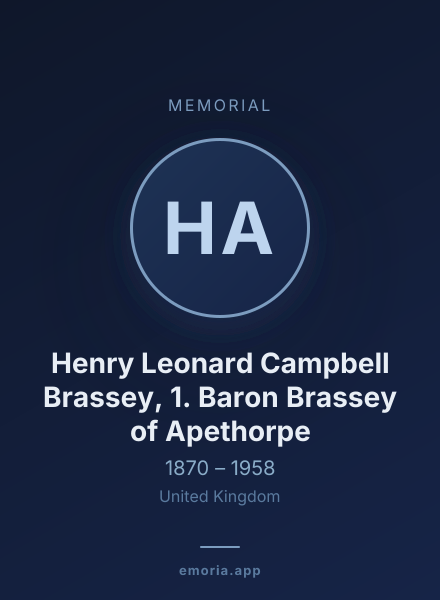 Memorial portrait of Henry Leonard Campbell Brassey, 1. Baron Brassey of Apethorpe