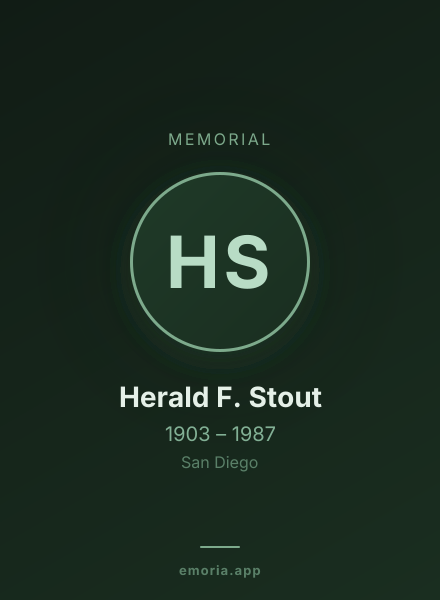 Memorial portrait of Herald F. Stout