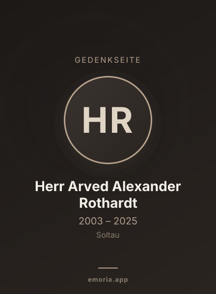 Gedenkportrait von Herr Arved Alexander Rothardt