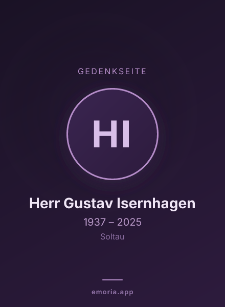 Gedenkportrait von Herr Gustav Isernhagen