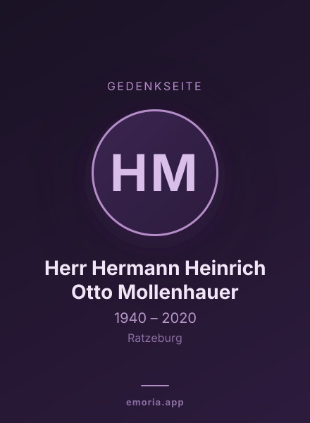 Gedenkportrait von Herr Hermann Heinrich Otto Mollenhauer