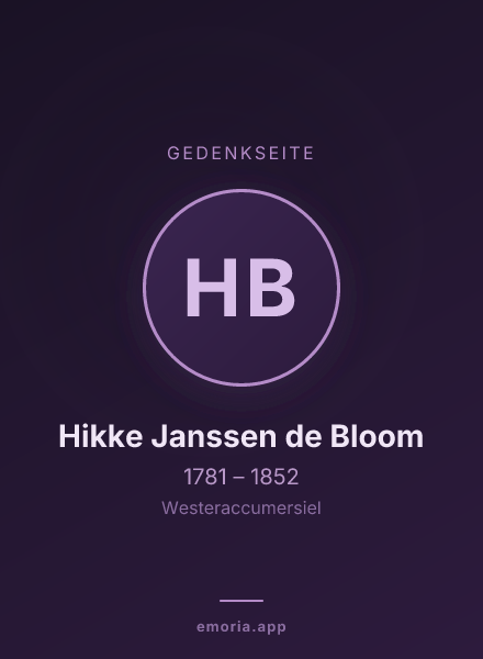 Gedenkportrait von Hikke Janssen de Bloom