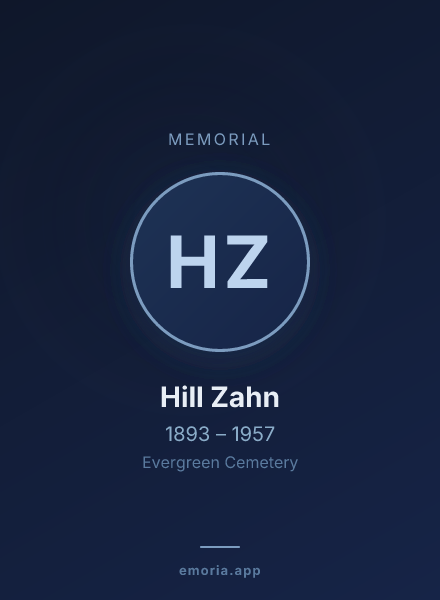 Memorial portrait of Hill Zahn