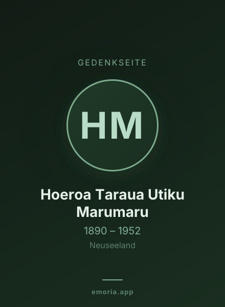 Gedenkportrait von Hoeroa Taraua Utiku Marumaru