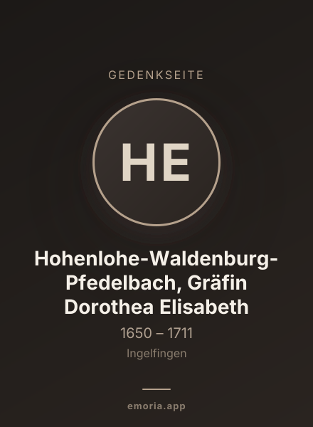 Gedenkportrait von Hohenlohe-Waldenburg-Pfedelbach, Gräfin Dorothea Elisabeth