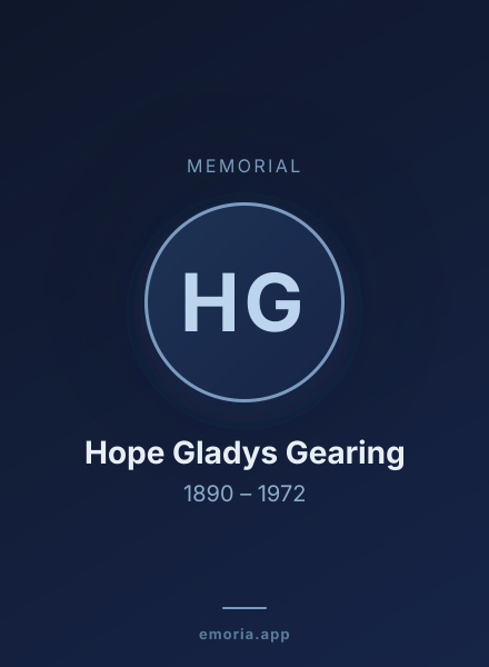 Memorial portrait of Hope Gladys Gearing