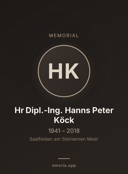 Memorial portrait of Hr Dipl.-Ing. Hanns Peter Köck