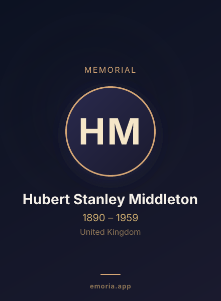 Memorial portrait of Hubert Stanley Middleton