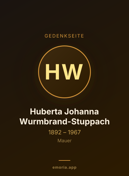 Gedenkportrait von Huberta Johanna Wurmbrand-Stuppach