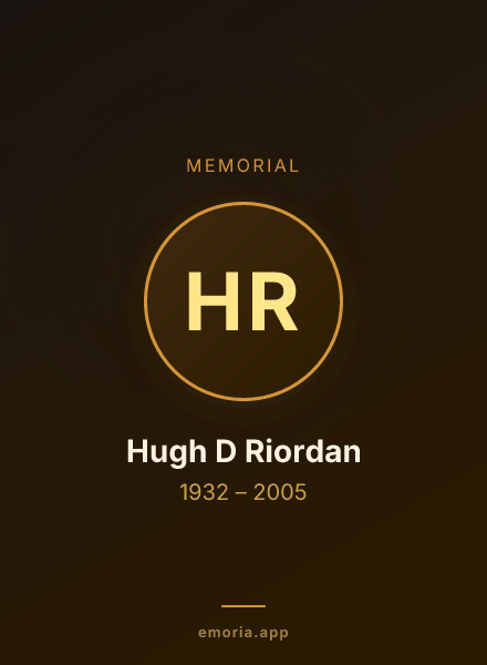 Memorial portrait of Hugh D Riordan