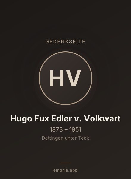 Gedenkportrait von Hugo Fux Edler v. Volkwart