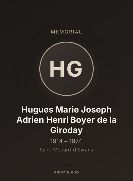 Memorial portrait of Hugues Marie Joseph Adrien Henri Boyer de la Giroday