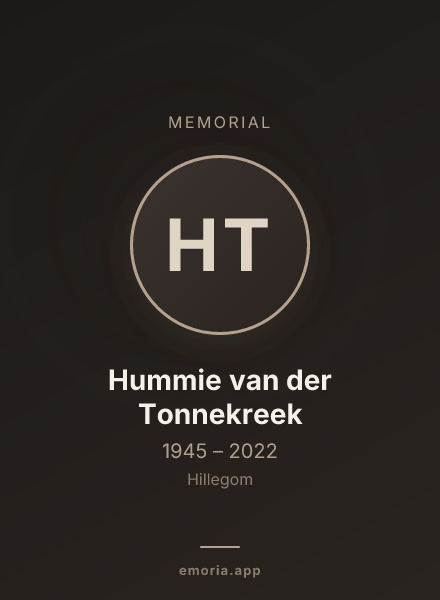 Memorial portrait of Hummie van der Tonnekreek