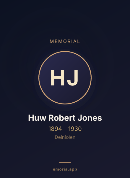 Memorial portrait of Huw Robert Jones