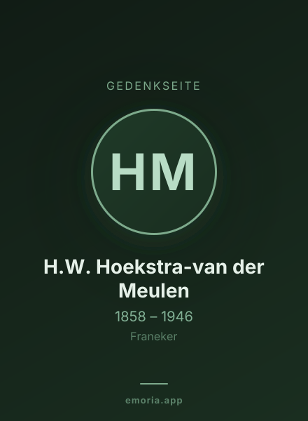 Gedenkportrait von H.W. Hoekstra-van der Meulen