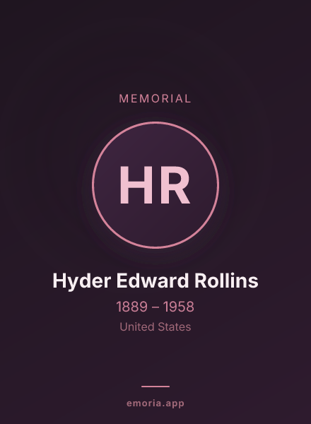 Memorial portrait of Hyder Edward Rollins