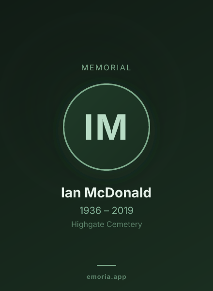 Memorial portrait of Ian McDonald