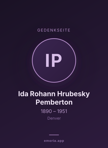 Gedenkportrait von Ida Rohann Hrubesky Pemberton