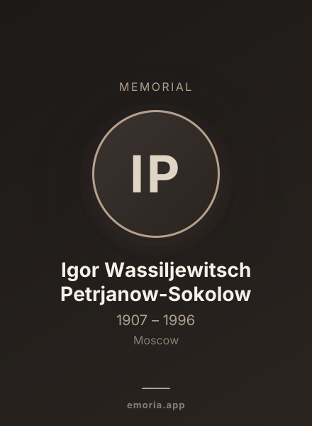 Memorial portrait of Igor Wassiljewitsch Petrjanow-Sokolow
