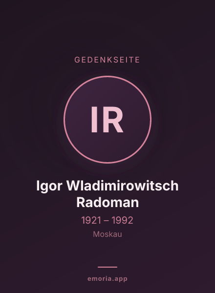 Gedenkportrait von Igor Wladimirowitsch Radoman