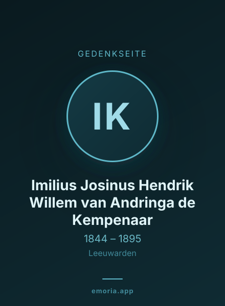 Gedenkportrait von Imilius Josinus Hendrik Willem van Andringa de Kempenaar