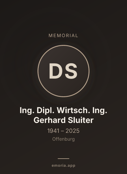 Memorial portrait of Dipl. Ing. Dipl. Wirtsch. Ing. Gerhard Sluiter