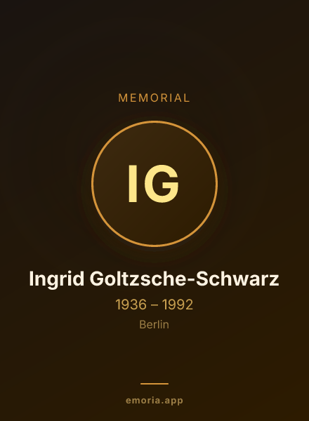 Memorial portrait of Ingrid Goltzsche-Schwarz
