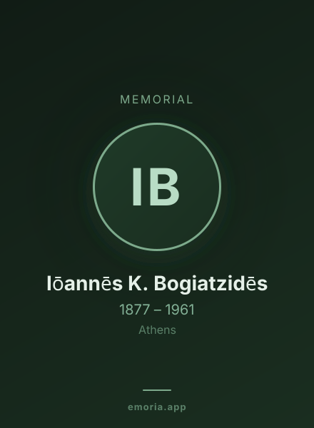 Memorial portrait of Iōannēs K. Bogiatzidēs