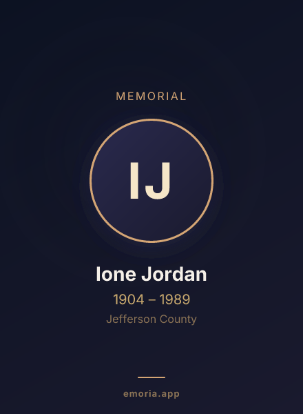 Memorial portrait of Ione Jordan