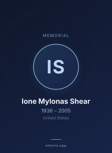Memorial portrait of Ione Mylonas Shear