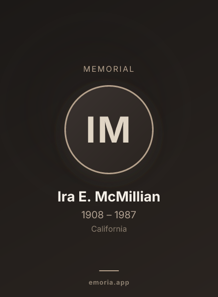 Memorial portrait of Ira E. McMillian