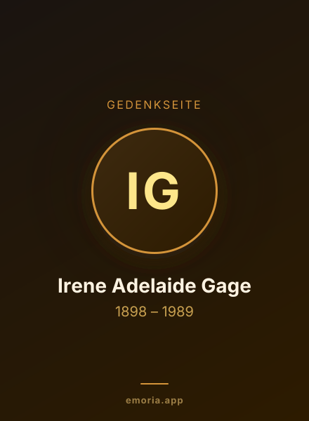 Gedenkportrait von Irene Adelaide Gage