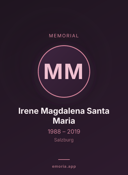 Memorial portrait of Mag. Irene Magdalena Santa Maria