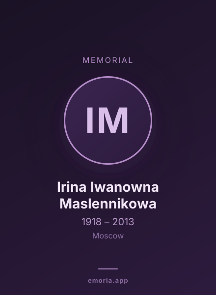 Memorial portrait of Irina Iwanowna Maslennikowa