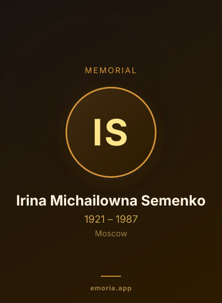 Memorial portrait of Irina Michailowna Semenko