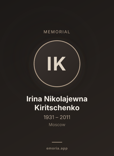 Memorial portrait of Irina Nikolajewna Kiritschenko