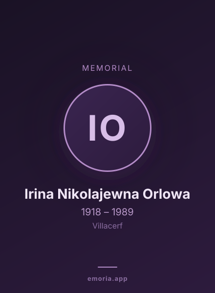 Memorial portrait of Irina Nikolajewna Orlowa
