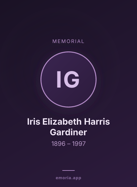 Memorial portrait of Iris Elizabeth Harris Gardiner