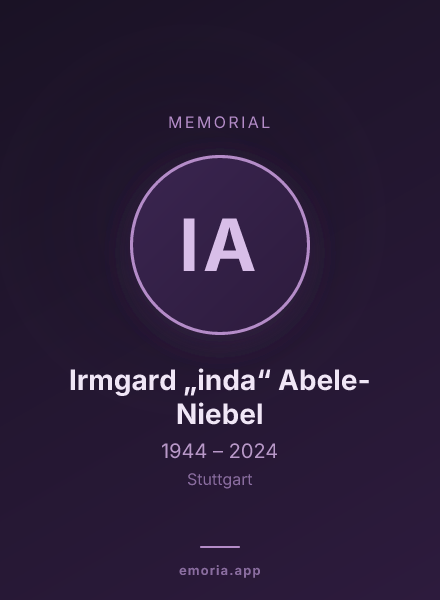 Memorial portrait of Irmgard „inda“ Abele-Niebel