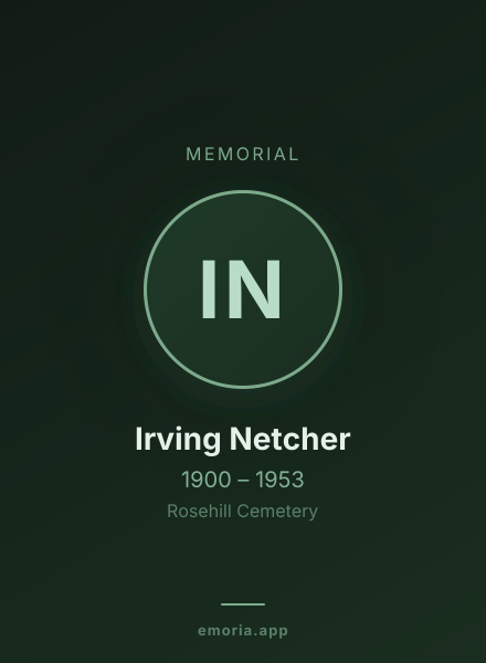 Memorial portrait of Irving Netcher