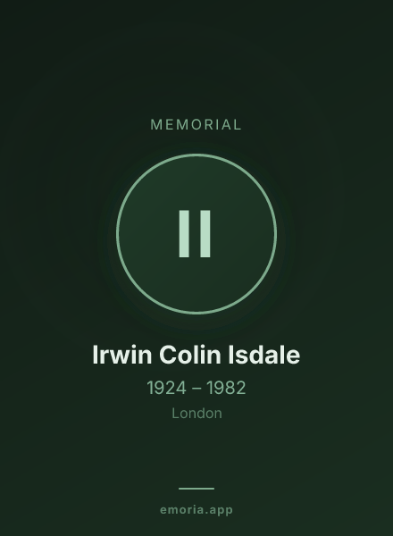 Memorial portrait of Irwin Colin Isdale